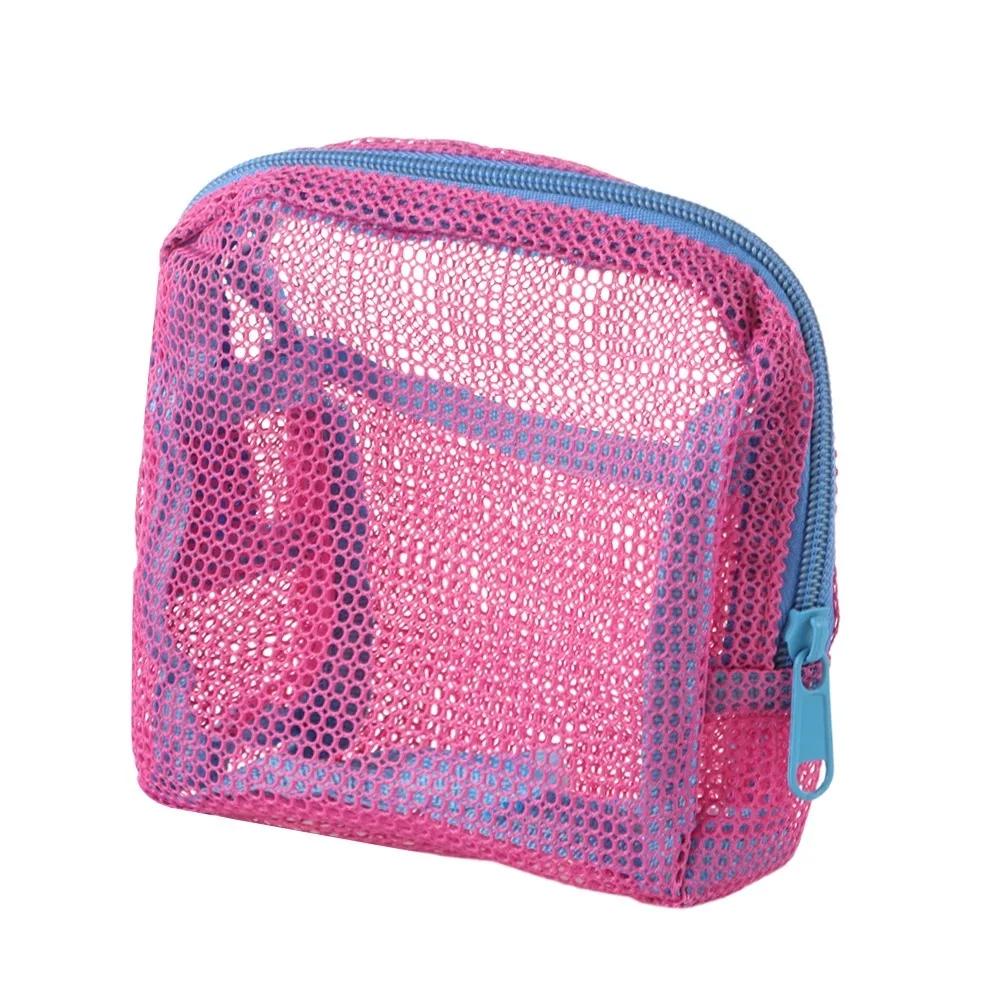 Portable Mesh Cosmetic Bag Dopamine Color Storage Makeup Case Women Mesh Toiletry Storage Pouch Organizer