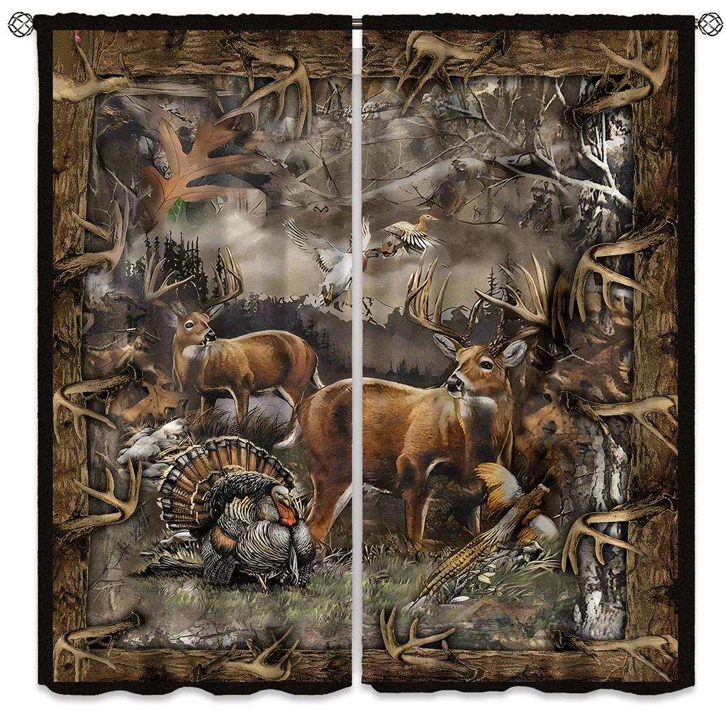 

2 шт. Деревенские шторы с оленями для спальни, Винтажные шторы в стиле кантри для фермерского дома, Осенний лесной принт с дикими животными 140x150cm