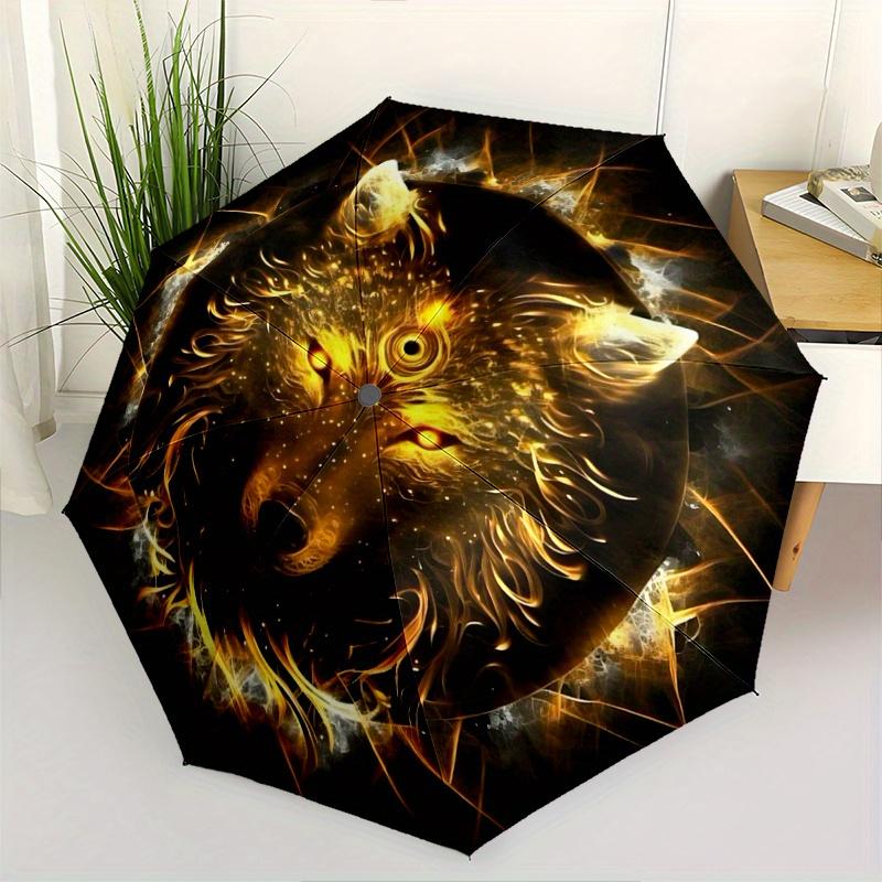 1pc Golden Wolf Automatic Opening and Closing Umbrella, Lightweight 3-Fold, With Cute Cartoon Characters, Suitable for Home, Outdoor and Daily Us