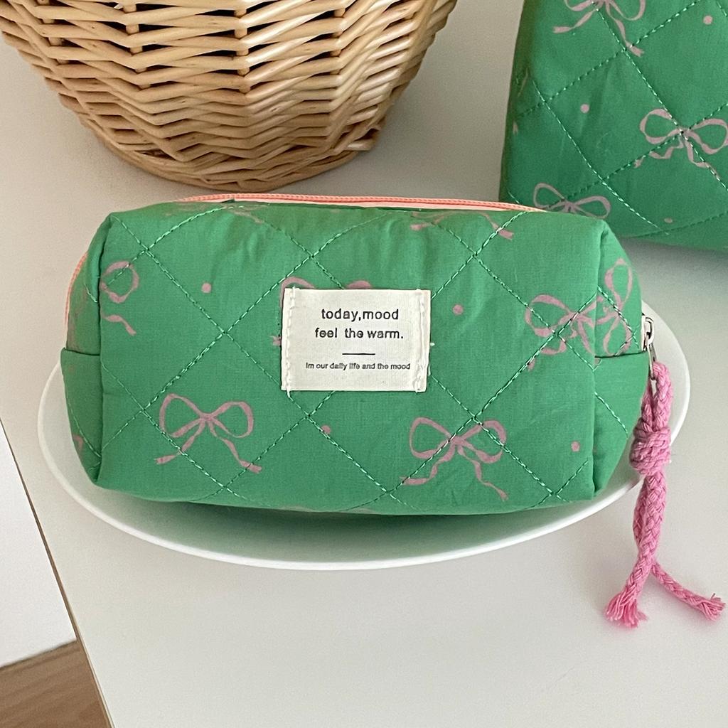 Green Fruit Bow Cosmetic Bag High Value Travel Cosmetics Portable Contrasting Color Portable Storage Bag Wash Bag