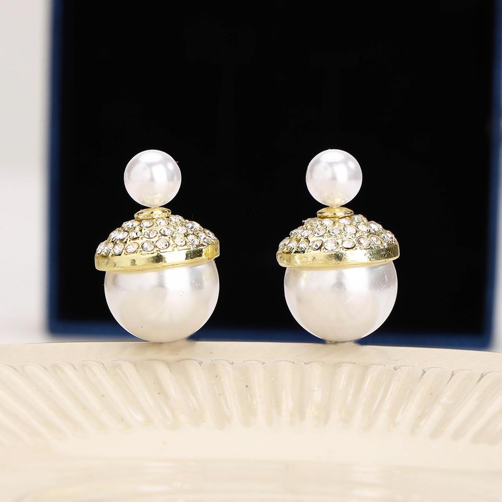 Design Sense, a Two-wear Size Pearl Double-sided Earrings 111 Silver Needle Simple Temperament Stud Earrings Women's Retro Earrings