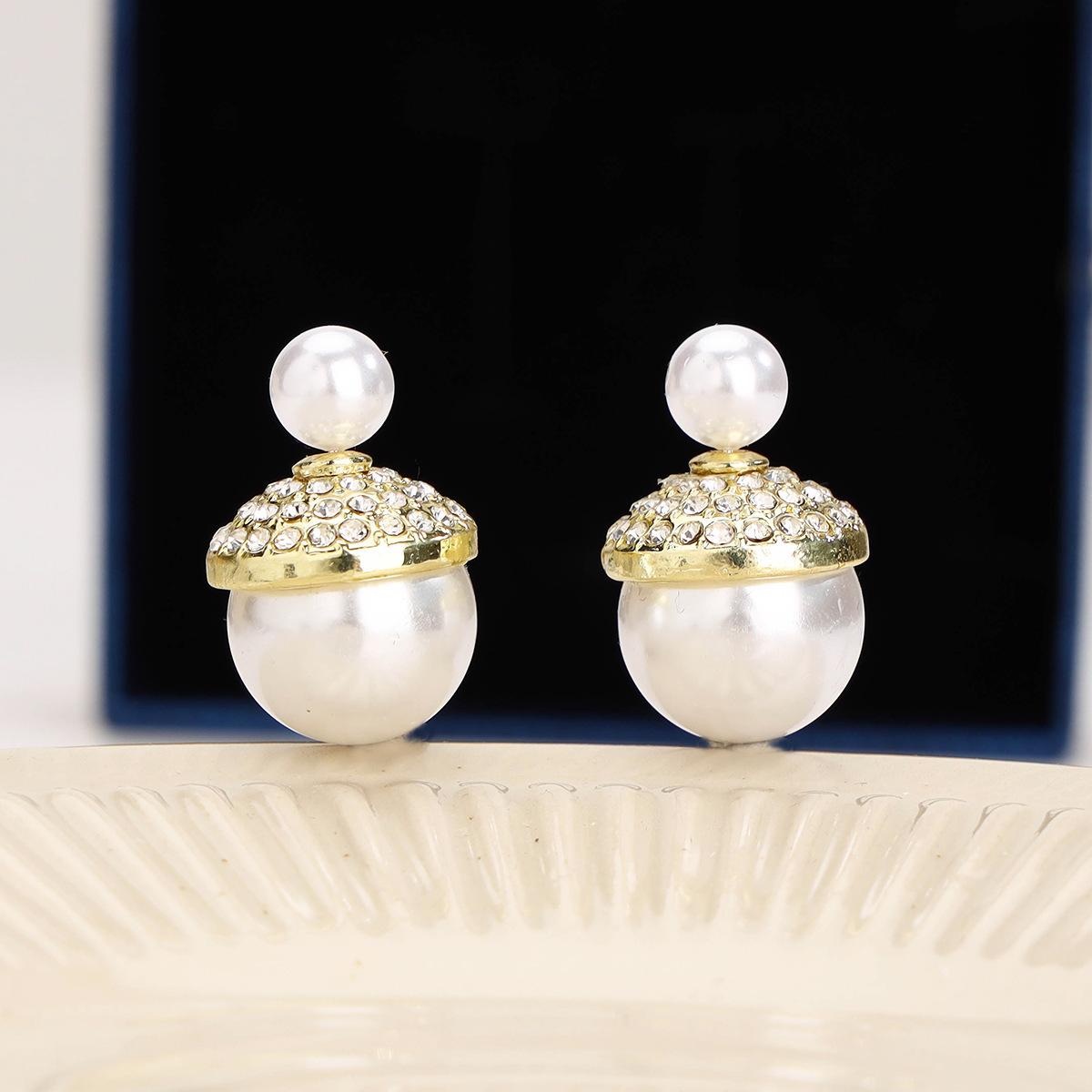 

Design sense, a two-wear size pearl double-sided earrings 111 silver needle simple temperament stud earrings women s retro earrings 925 silver needle