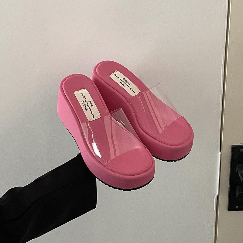 Fashionable and Versatile Wedge Heel Height-increasing Thick-soled Shoes One-shoulder Shoes Women's Flip-flops