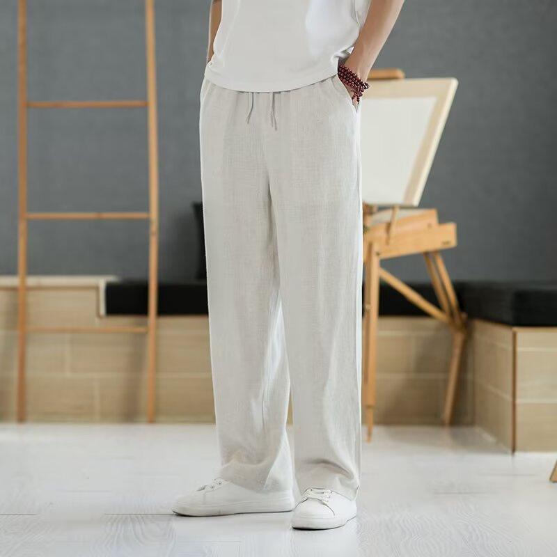 Cotton and Linen Pants Men's Summer Loose Straight Men's Retro Casual Trousers New Summer Thin Drape Casual Trousers