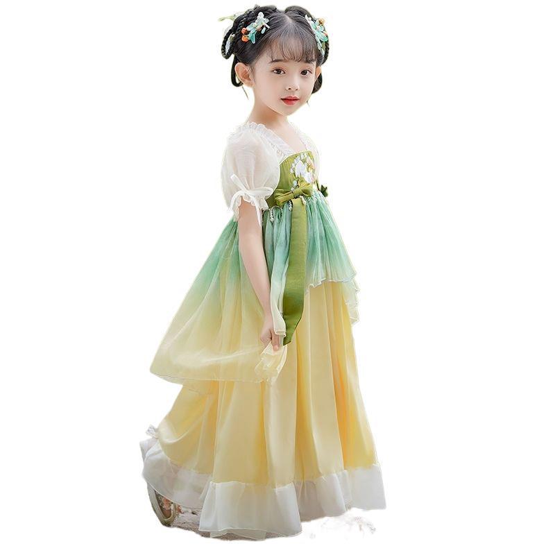 Girls' Summer Hanfu Ruqun Dress: New Chinese Style Princess Performance Costume