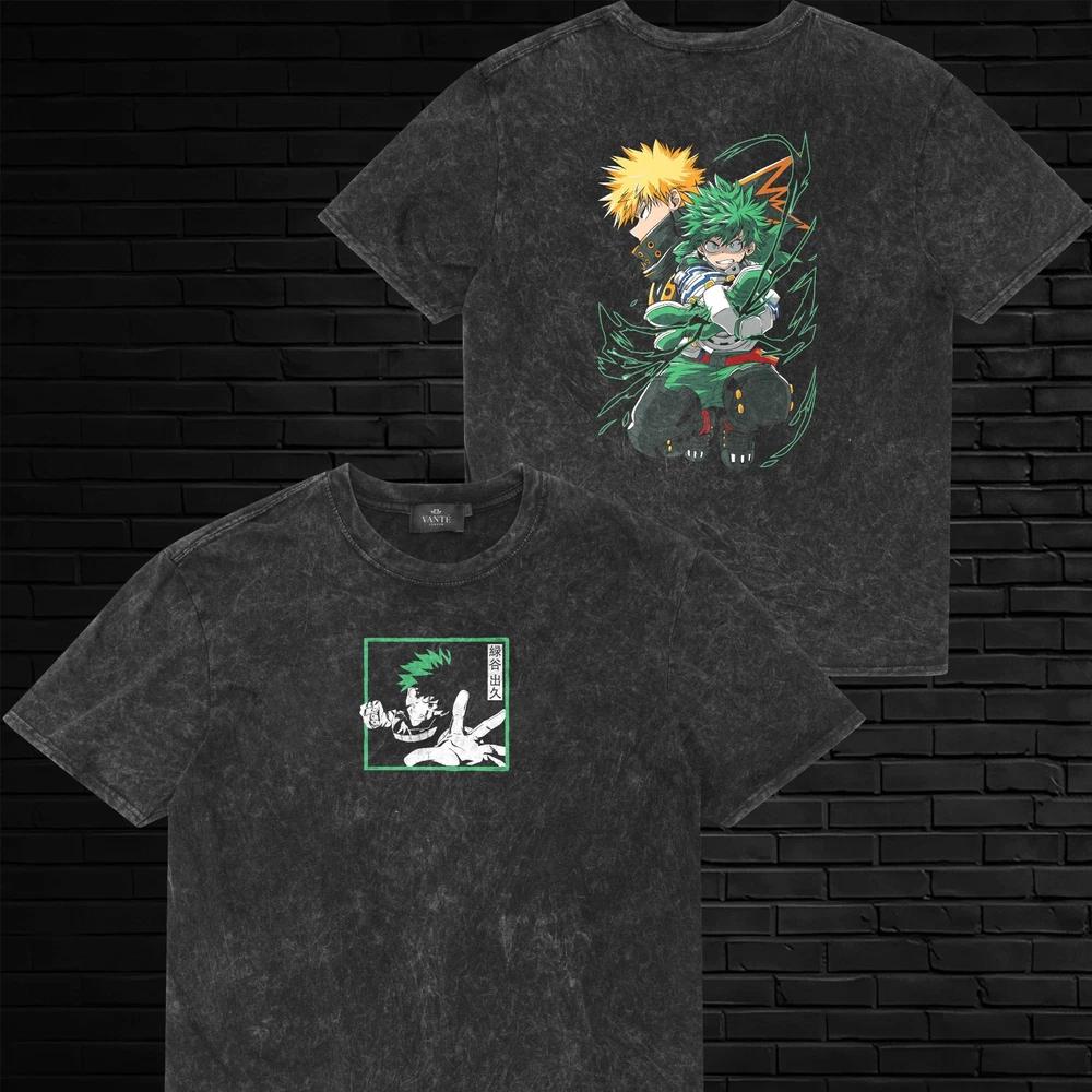 Deku Bakugo Acid Wash TShirt Powerful Heroes Graphic Tee Mens Unisex Cotton Gif XL
