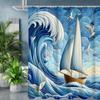 Whale Sea Wave Pattern Bathing Curtain  Bathroom Shower Curtain Waterproof With 12 Hooks Home Deco Free Ship