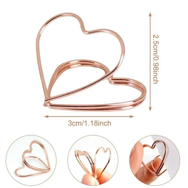 New 15PCS/Set Heart-shaped Photo Clip Card Holder Wedding Table Decoration Retro Paperclips Rose Gold Mental Clips Stationary