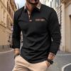 Men's Long Sleeve Polo Shirt with Plaid Trim, Stylish Casual Wear.