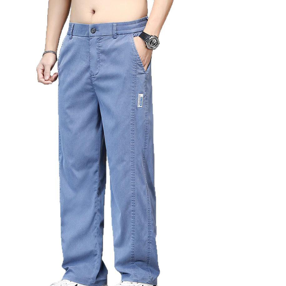 Summer Ultrathin Soft Lyocell Fabric Men's Jeans Loose Straight Denim Pants Design Casual Trousers Plus Size 5XL
