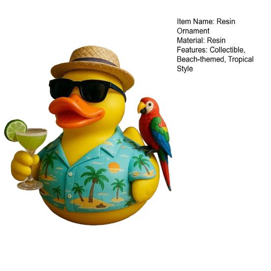 Tropical Tribute Duck Beach Vacation Duck Statue Resin Duck Wearing Hawaiian Shirt Collectible Decoration for Desk Car Dashboard