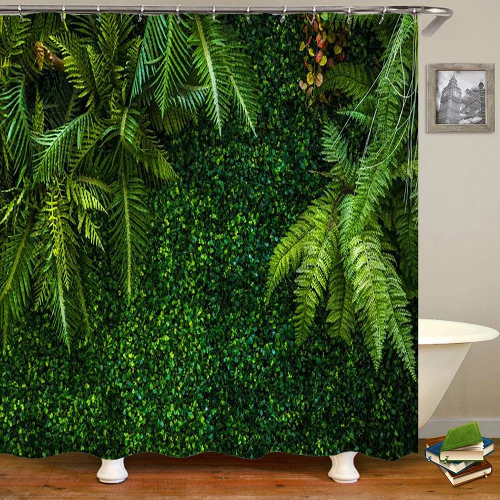 Variety of Various Green Plant Grass Lawn Leaf 3D Printing Shower Curtain Polyester Waterproof Home Decoration Curtain with Hook