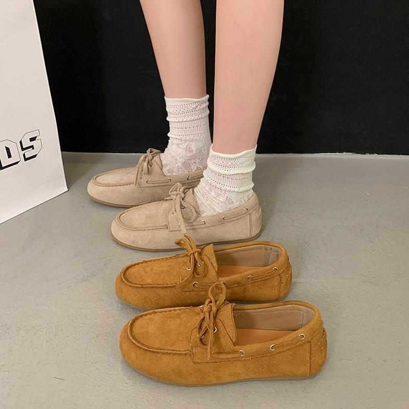 Retro soft-soled cowhide Doudou shoes women's spring new soft leather one-pedal skirt flat-soled single shoes