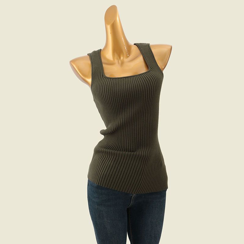 Trade Original Order Pure Desire Small Square Collar Slim fit Vest Four Seasons Wear Sleeveless Sunken Stripe Slimming Solid Knitted Inner wear