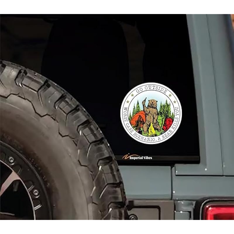IMPERIAL VIBES – Go Outside Worst Case Scenario Bear Kills You Sticker – Vinyl Decal for Car, Truck, and Van – Removable Indoor and Outdoor Use 3inch