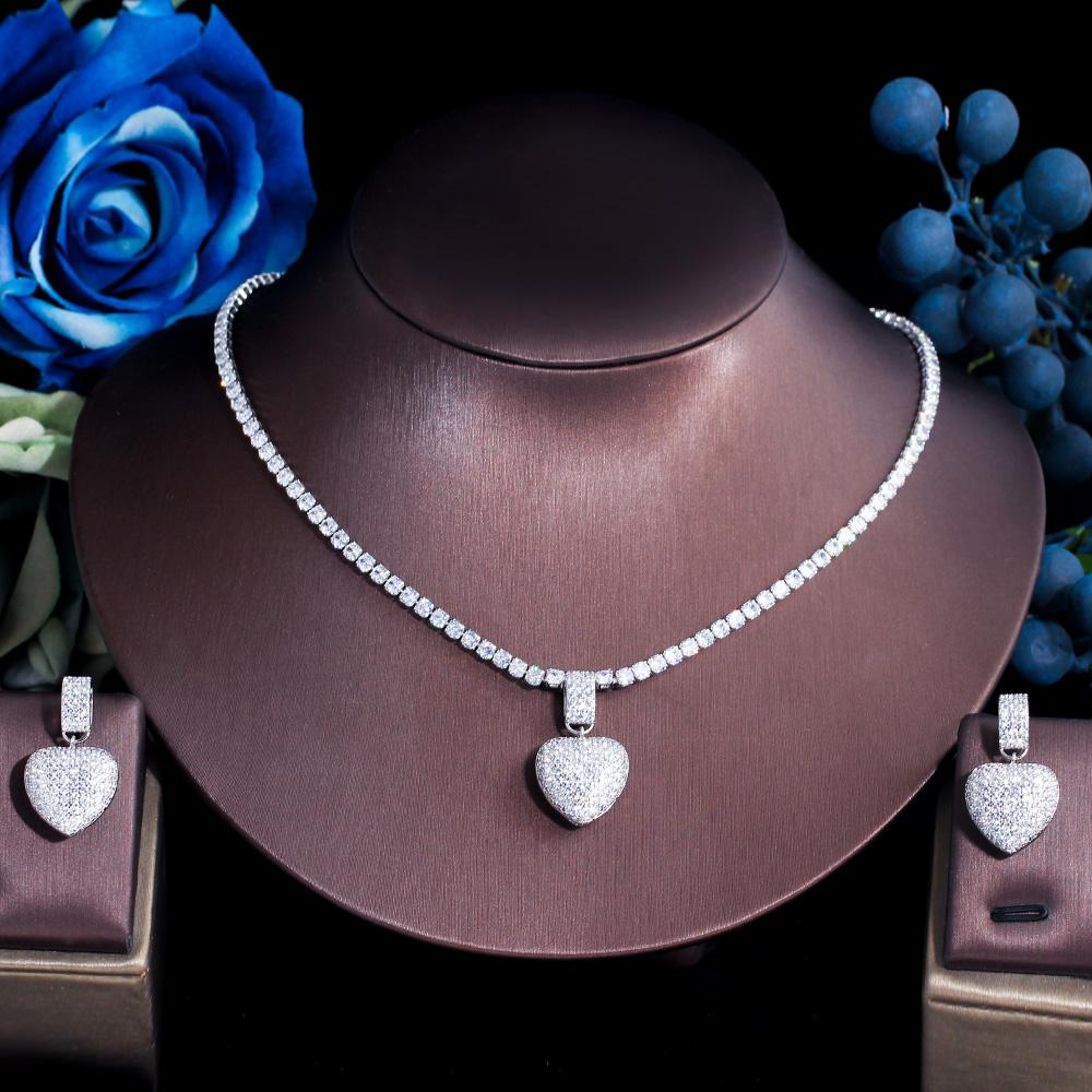 

CMM CZ циркон бразильский золотой цвет в форме сердца кулон ожерелье и серьги модный женский комплект ювелирных изделий для свадебной вечеринки серебряный