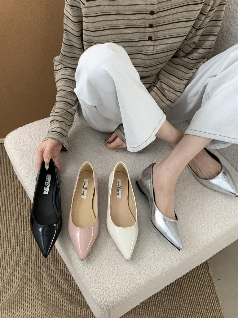 Shallow mouth height increase 3cm sexy pure desire single shoes slightly exposed toe seam pointed flat shoes versatile commuter women's single shoes