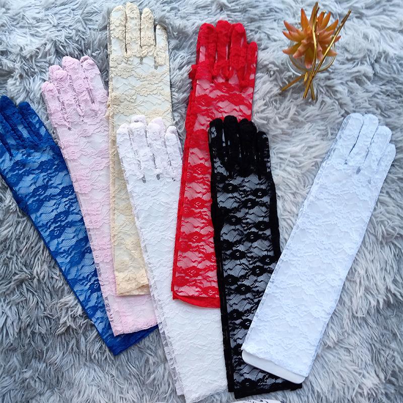 Medium And Long Lace Summer Sunscreen Gloves, Chrysanthemum Ceremonial Jewelry Wedding Gloves