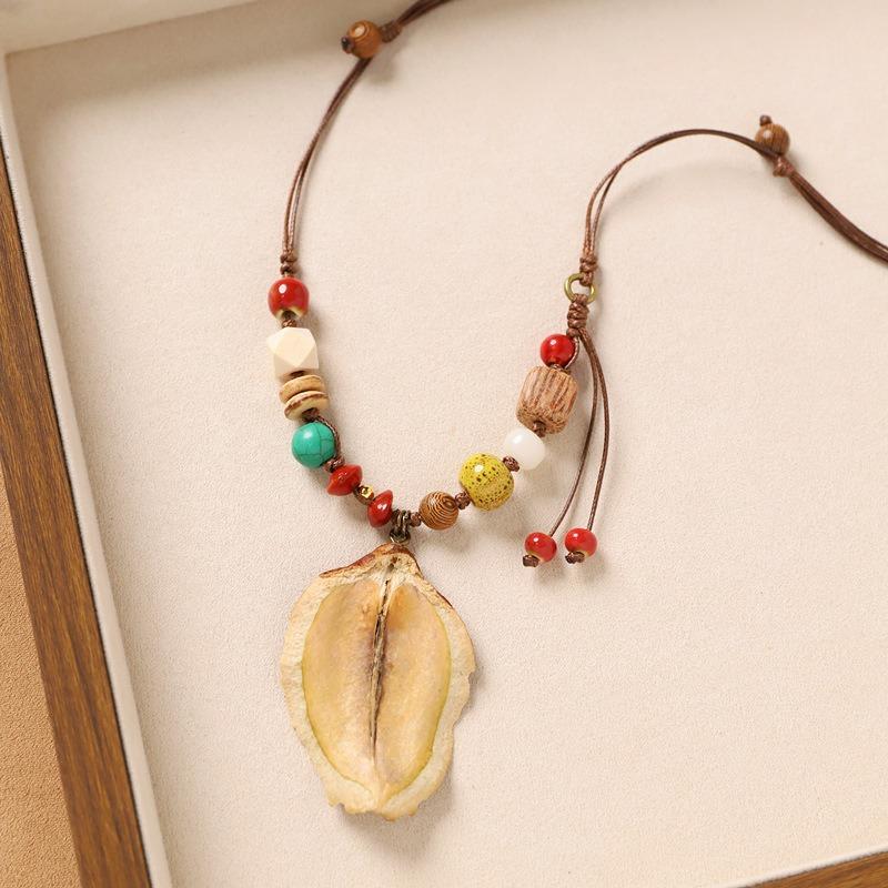 Colier original design plantă fruct ghindă împletită lanț lung literar pentru pulover accesorii pentru femei