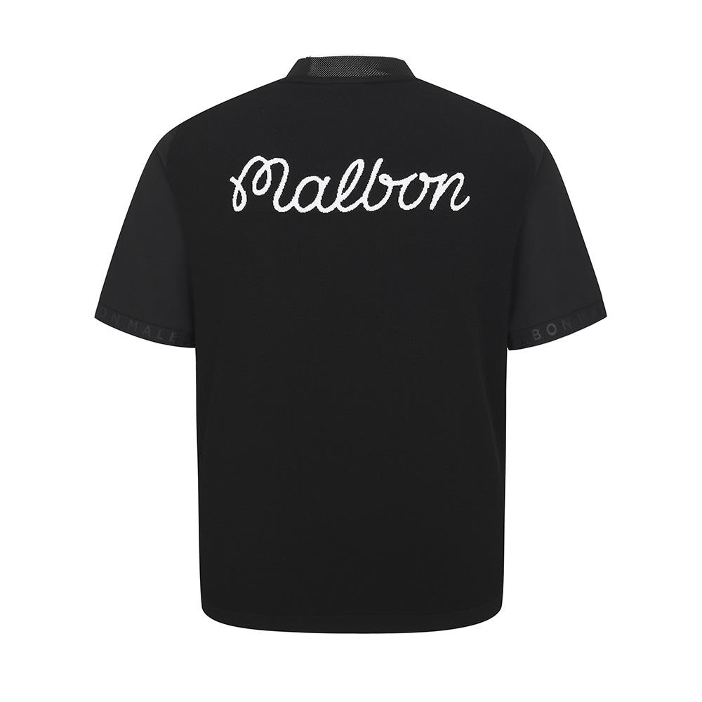 MALBON GOLF Back Knit Hybrid Mock Neck T-Shirt Black (Man)