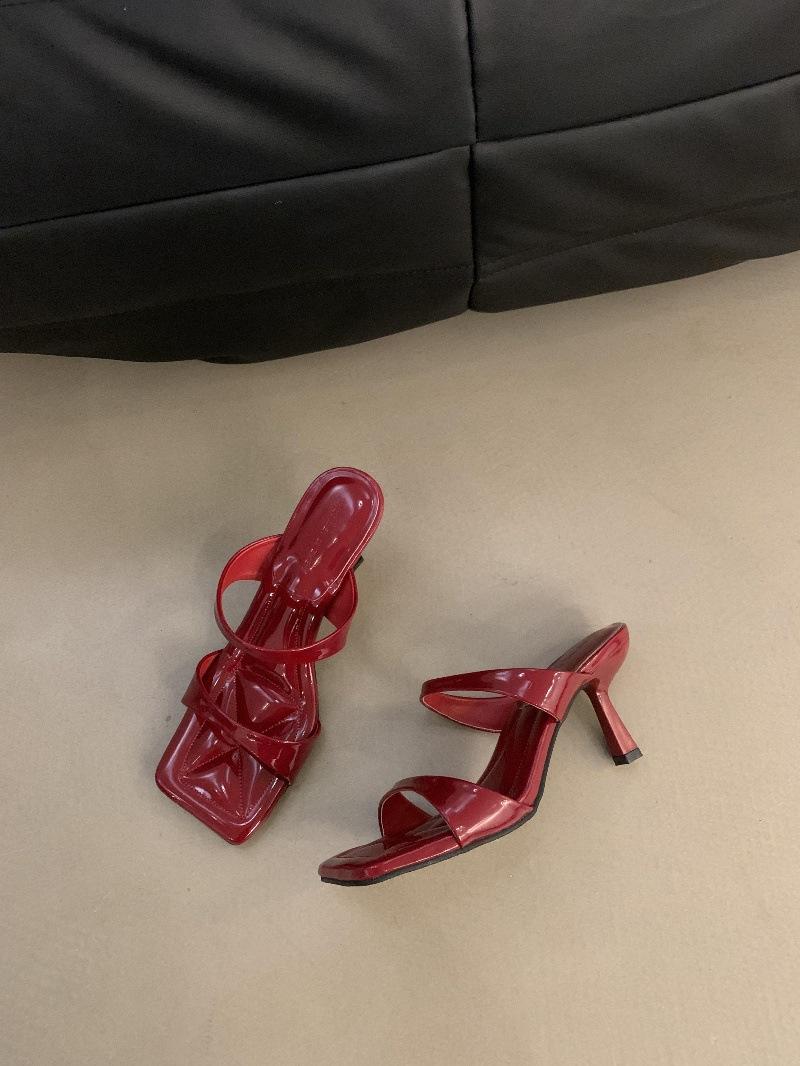 

Темперамент тонкий каблук одно слово крутые тапочки туфельки феи 2025 новая летняя мода черные босоножки на высоком каблуке 40 бордовый