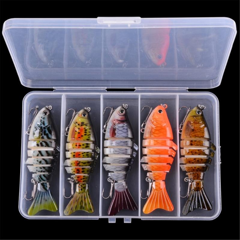 5pcs Artificial Hard Baits Swimming Lure with Treble Hook Multi Jointed Swimbait Saltwater Swimbait Fishing Tackle