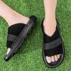 Men's Slippers Leather Summer Outside Sandals Beach Slippers Anti-slip Casual Slide Mens Shoes Mens Slip On Shoes Big Size 38-45