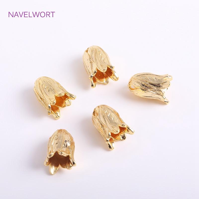 High Quality Brass Metal Tulip Floral Tassel Caps 14K Gold Plated Large Flower Bead Caps DIY Jewelry Making Accessories
