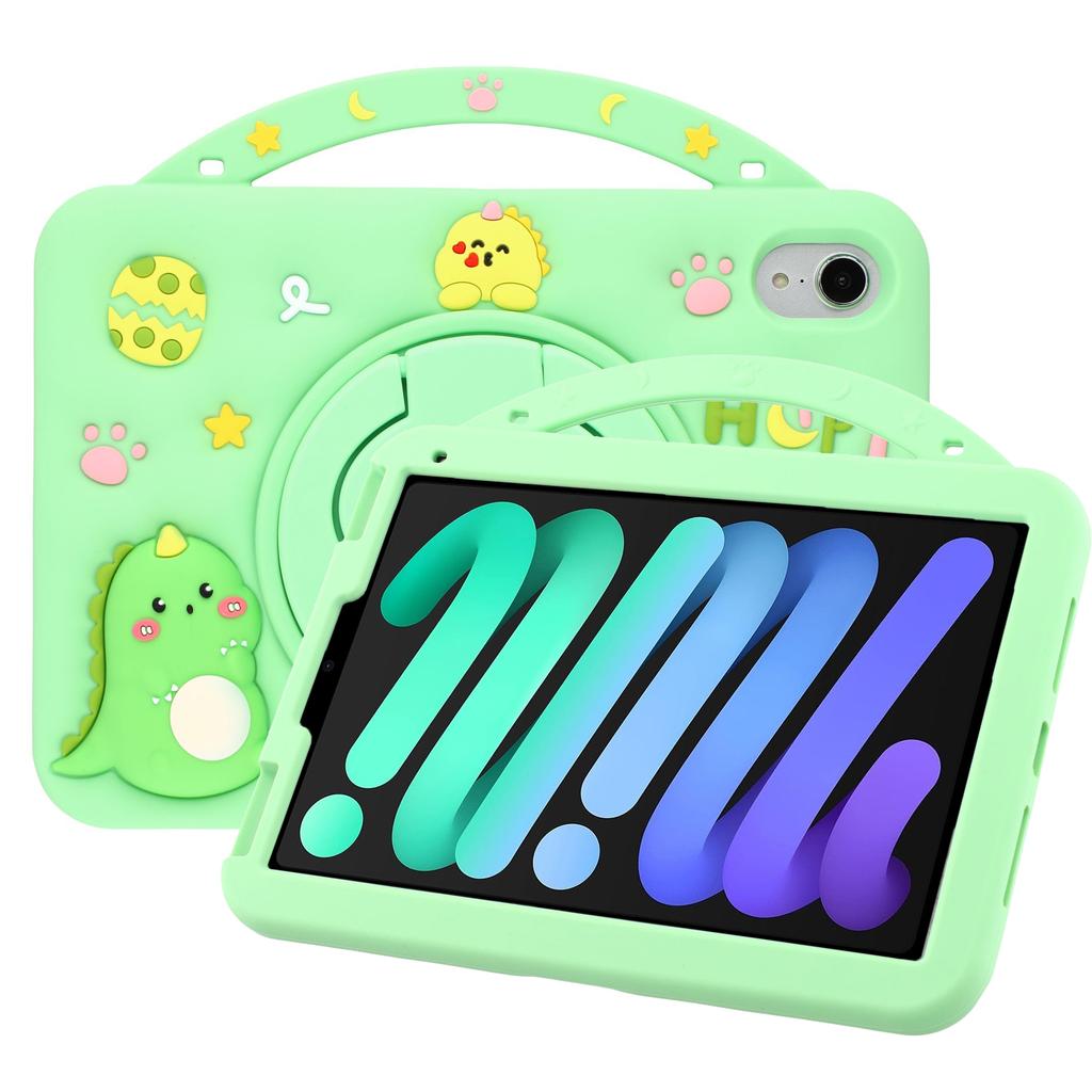 For iPad mini (2024)/(2021) Silicone Case Rotating Kickstand Hand Grip Cute Tablet Cover