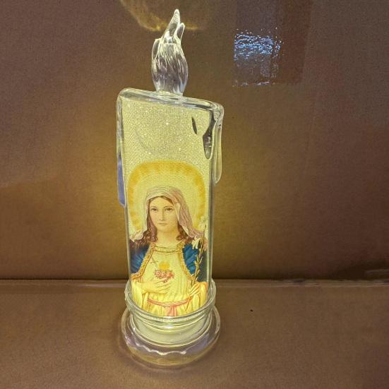 1/6Pcs LED Flameless Prayer Candles Flickering Fake Candle Jesus Devotional Prayer Candle Light Religious Tea Lights Decoration
