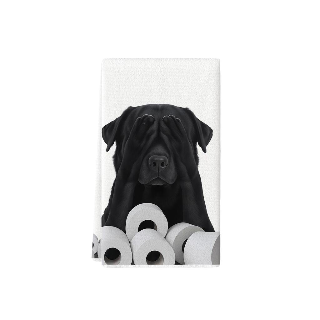 Assorted Cute Puppies Wearing Hats and Face Masks Tea Towels - Printed Kitchen Dish Towels and Rags