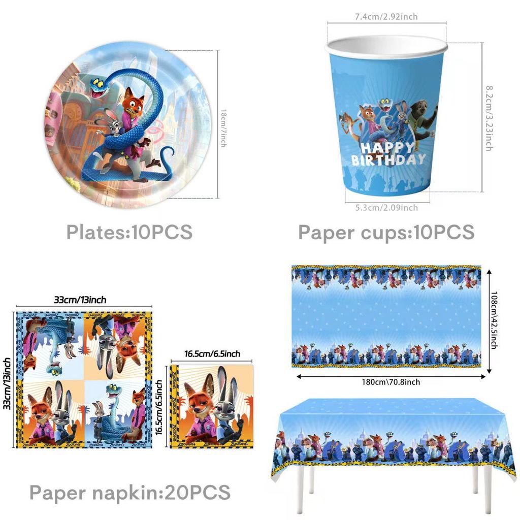 Decorazioni per Festa di Compleanno a Tema Zootopia, Striscioni di Compleanno per Bambini, Piatti di Carta, Bicchieri di Carta, Tovaglioli, Tovaglie, Ciabatte Elettriche, Articoli per Feste