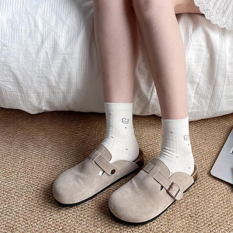 5 Paar reine Baumwollsocken für Damen Herbst und Winter Mid-Calf Cartoon Polka Dot Welpe Schweißabsorbierend und Antibakteriell Baumwolle Nahtlose Socken