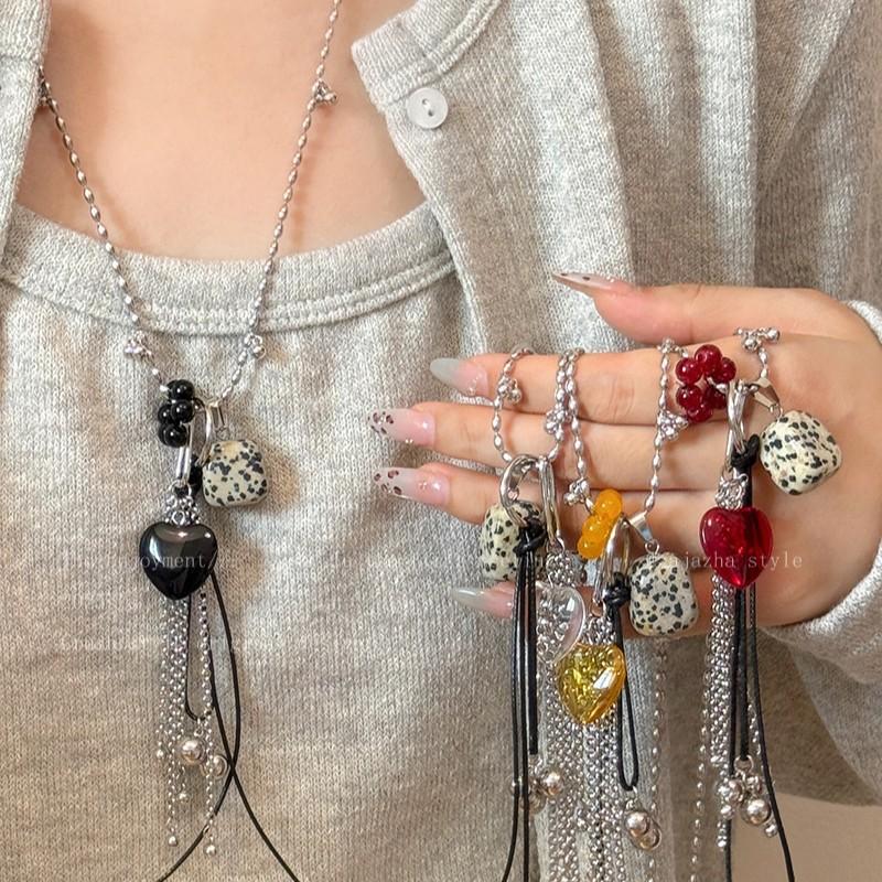 Multi-element Necklace - Women's Fall/winter Heart-shaped Grape Pendant Long Cardigan Chain Accessory