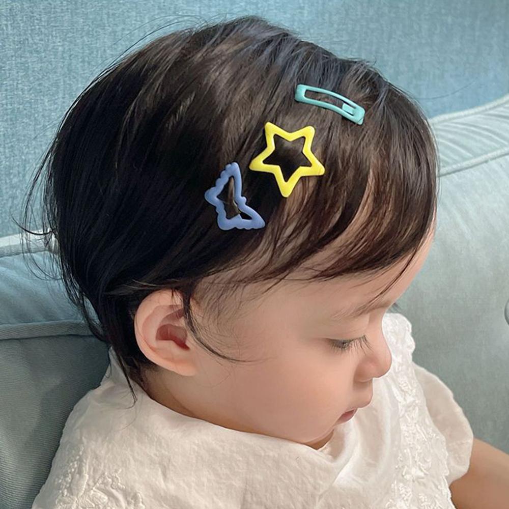 8 Pcs Children Frosted Colors Geometric Stars Heart Ornament Hair Clips Girls Lovely Sweet Hairpins Kid Hair Accessories