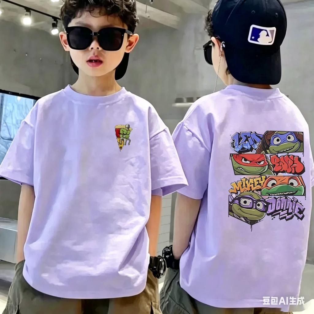 Spring and Summer Bestselling Childrens 100 Cotton TShirt with Ninja Turtles Cartoon Print Cool Boys and Girls Trendy Top