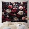 Black Floral Tapestry Retro Flower Bloosom Rustic Rose Watercolor Peony Vintage Boho Gothic Spring Plant Leaves Home Decor Wall