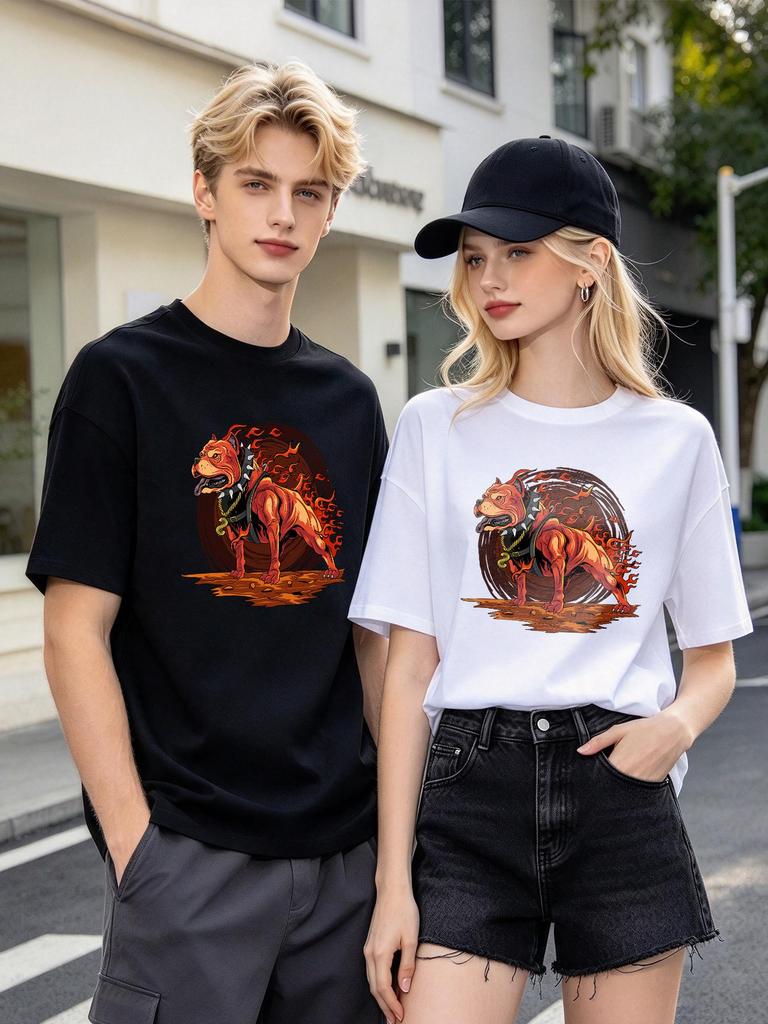 Cool Fire Pitbull Print Casual Comfortable Soft Short Sleeve T Shirt