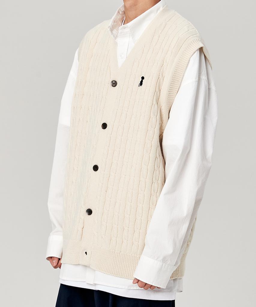 Takeasy Cable Smallakku Vest Cardigan (Ivory)