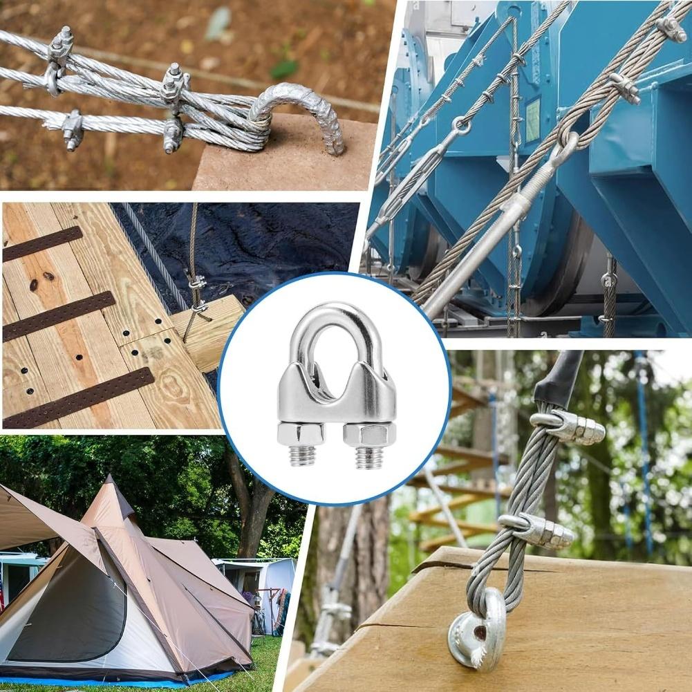 40pcs Stainless Steel Wire Rope Clamps U-Shaped Tighteners For Secure Cable Fastening For Home Marine Industrial DIY Application
