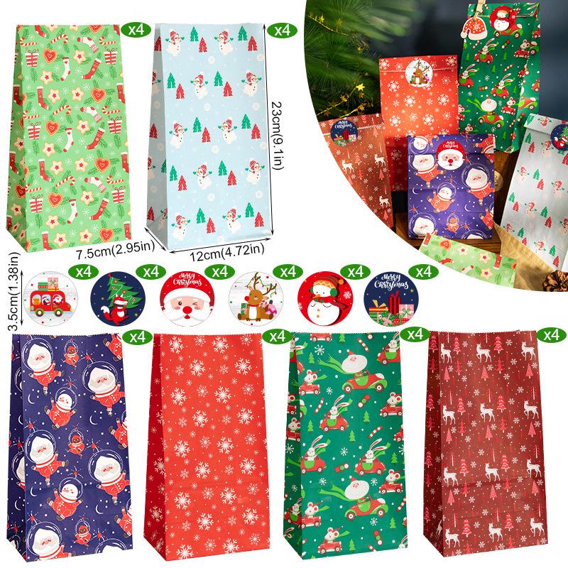 Christmas Gift Bags with Stickers - 24 Sets Advent Calendar Candy Paper Bags