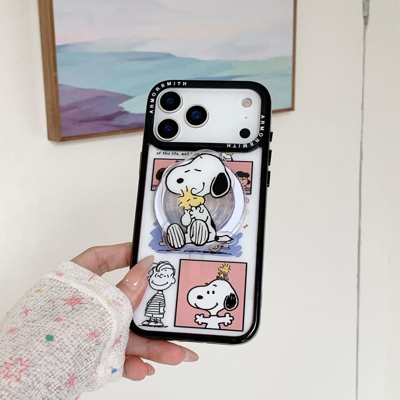 Cartoon Cute Snoopy Peanut Charlie Magsafe Wireless Charge Case For iPhone 11 12 13 14 15 16 17 Pro Max Snoopy Magnetic Holder