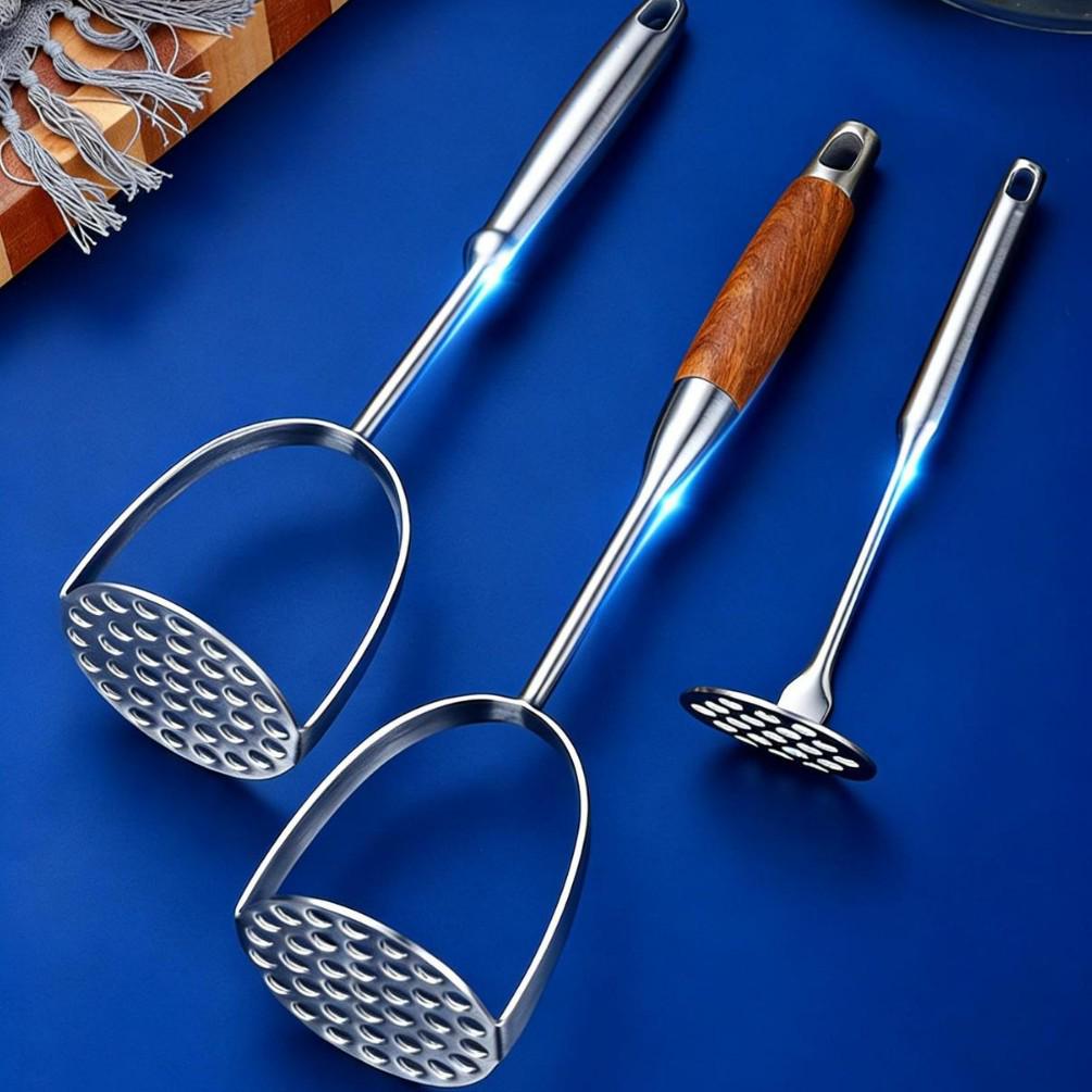 Liang Sheng Wooden Handle Stainless Steel Potato Masher & Pumpkin Squeezer