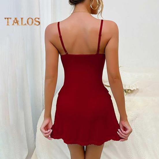 Women Summer Nightdress Spaghetti Strap Backless Deep V Neck Sleeveless Sleepwear Lace Trim Split Hem Nightie Bedroom Honeymoon Wedding Night Slip
