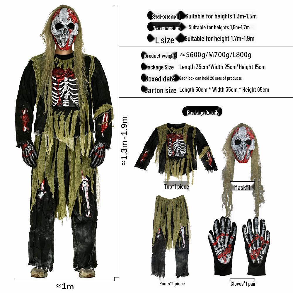 Burnt Zombie Costume Set: Halloween Masquerade Party and Haunted House Props