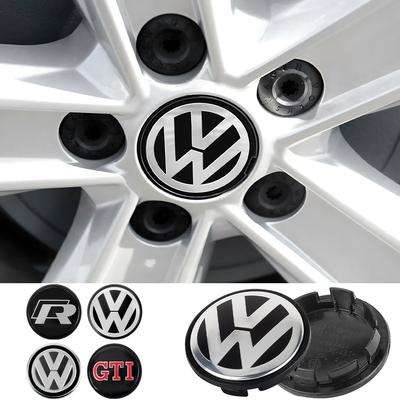 OPQ1 4pcs 56/65/66mm Car Wheel Center Cap Hub Cover Badge For VW R Polo Passat Rline Golf 4 5 Tiguan Jetta GTI ID.3 Touran