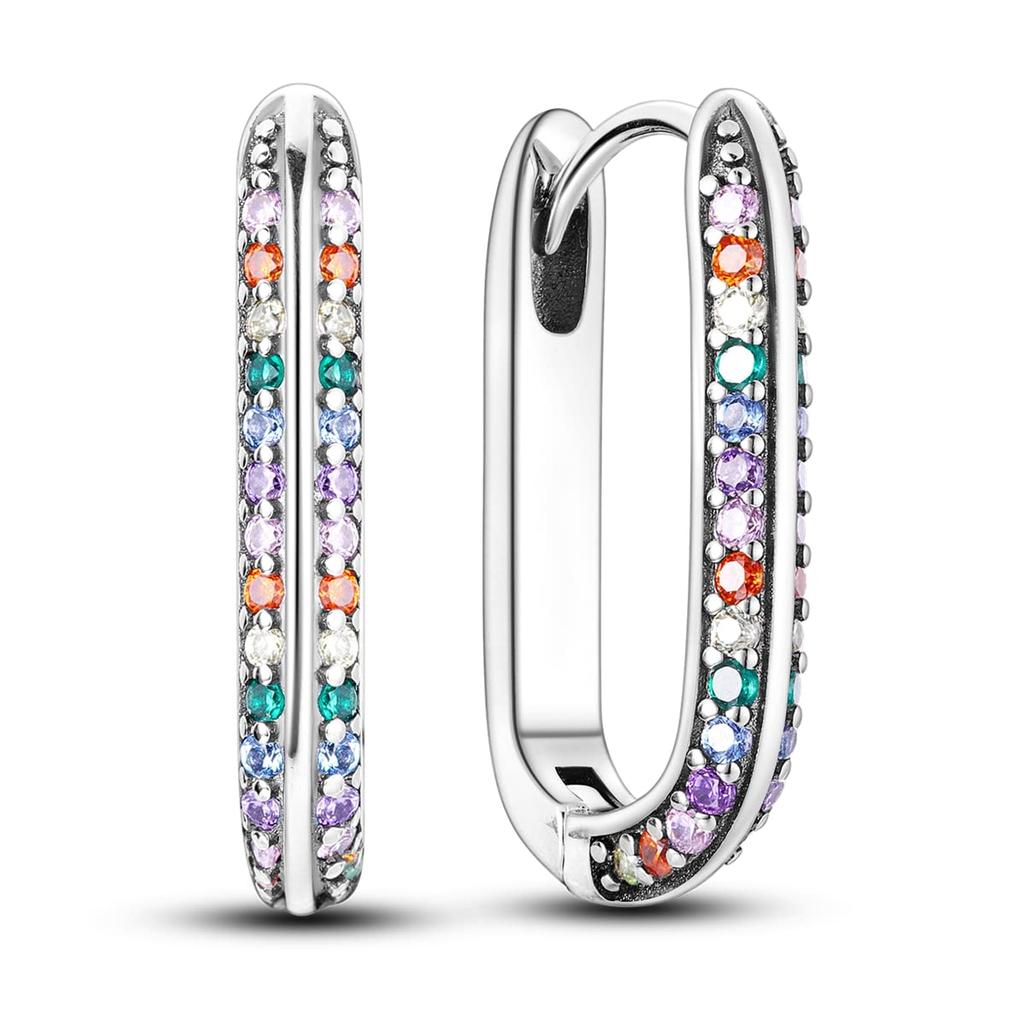 Geometric Colorful Zircon And Diamond Earrings
