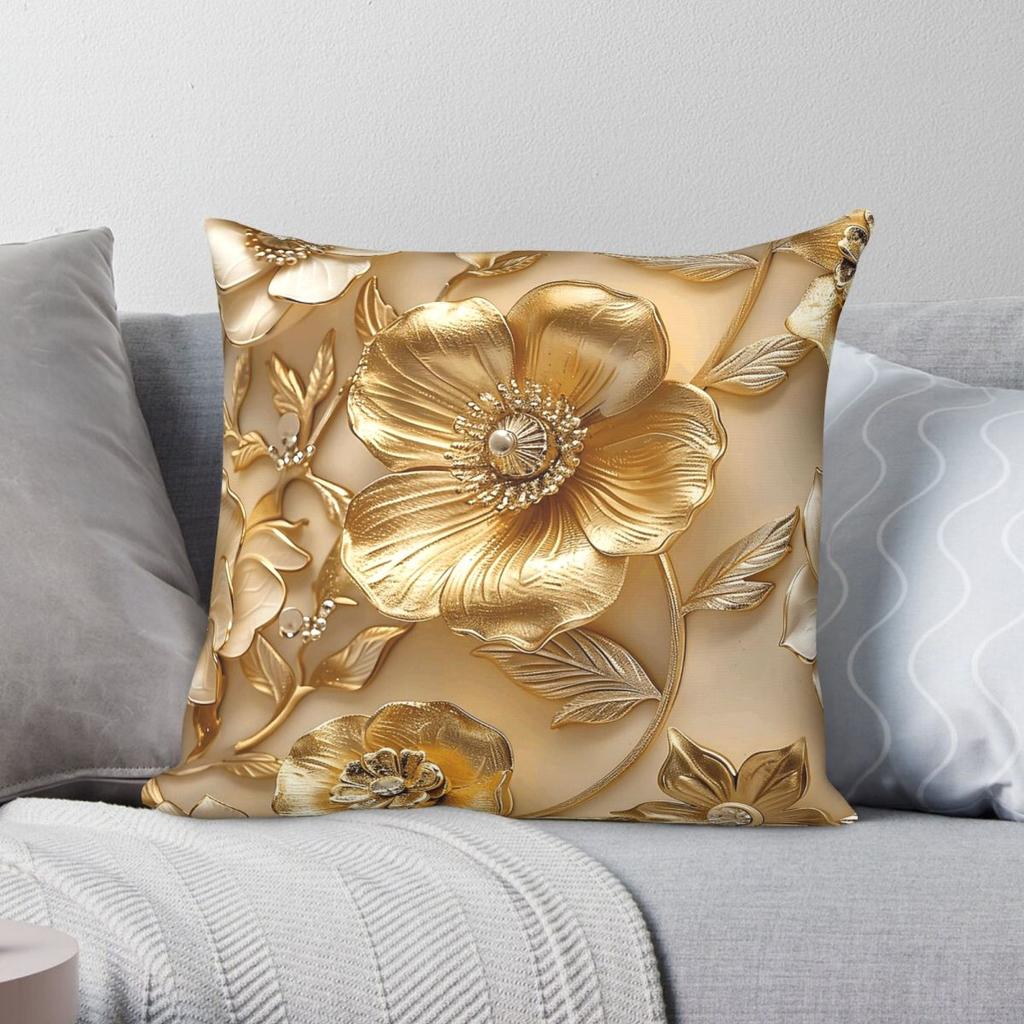 Golden Garden Floral Brilliance Pillowcase Polyester Linen Velvet Creative Zip Pillow Case Sofa Cushion Cover Wholesale