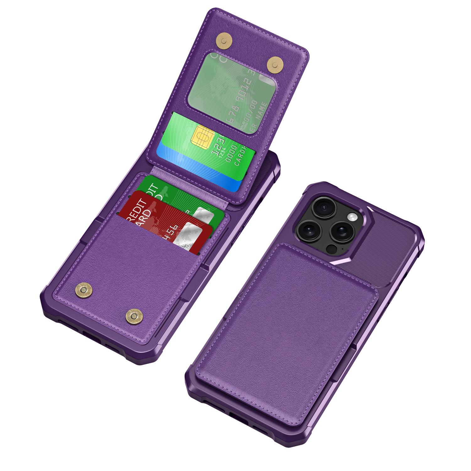 

ZM11 For iPhone 14 Pro Max Kickstand Case Card Slots PU Leather+TPU Phone Cover Purple