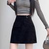 European Style Black Suede Plush Plus Size PU Leather Short Skirt for Women - Slimming, Hip-Hugging Spring/Autumn Fashion.